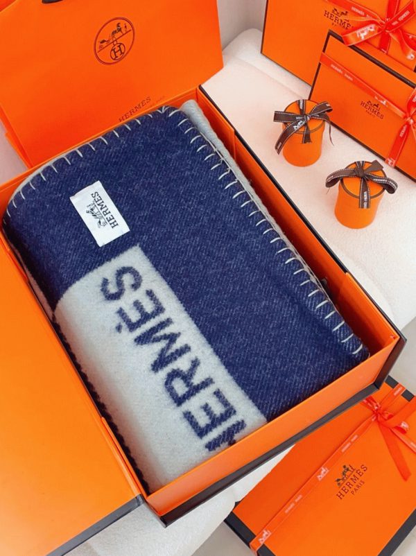 Fausse Couverture H Riviera Hermès Marine Laine et Cachemire – Image 6