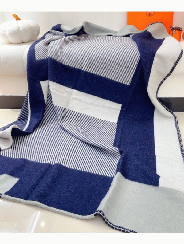 Fausse Couverture H Riviera Hermès Marine Laine et Cachemire – Image 8