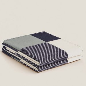 Fausse Couverture H Riviera Hermès Marine Laine et Cachemire