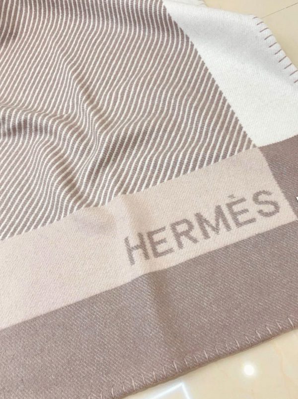 Meilleure Réplique Couverture H Riviera Hermès Beige Laine et Cachemire – Image 2