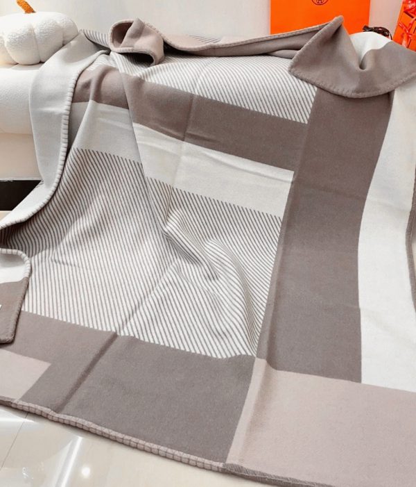 Meilleure Réplique Couverture H Riviera Hermès Beige Laine et Cachemire – Image 3