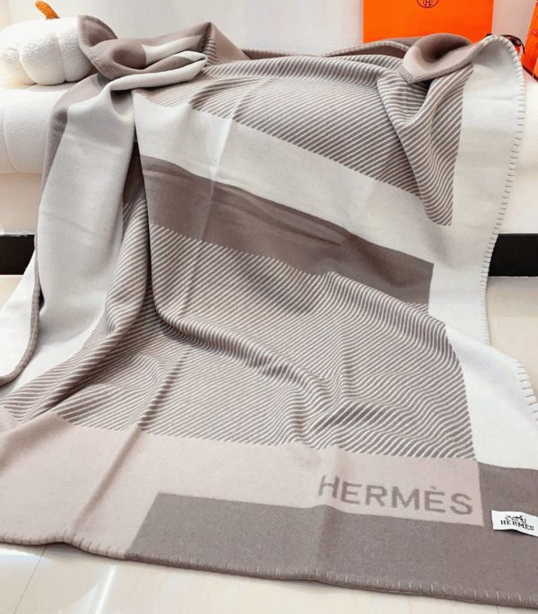 Meilleure Réplique Couverture H Riviera Hermès Beige Laine et Cachemire – Image 4