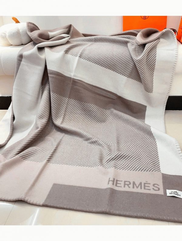 Meilleure Réplique Couverture H Riviera Hermès Beige Laine et Cachemire – Image 6