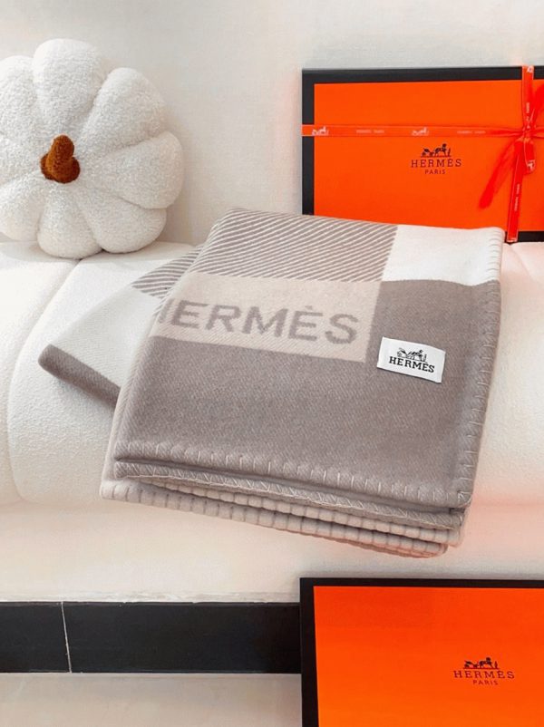 Meilleure Réplique Couverture H Riviera Hermès Beige Laine et Cachemire – Image 7