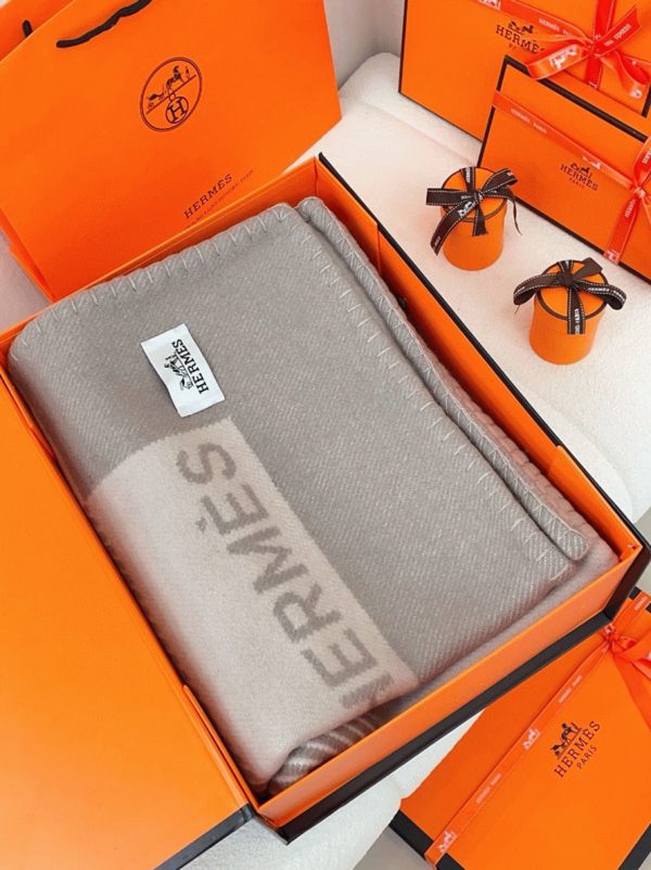 Meilleure Réplique Couverture H Riviera Hermès Beige Laine et Cachemire – Image 8