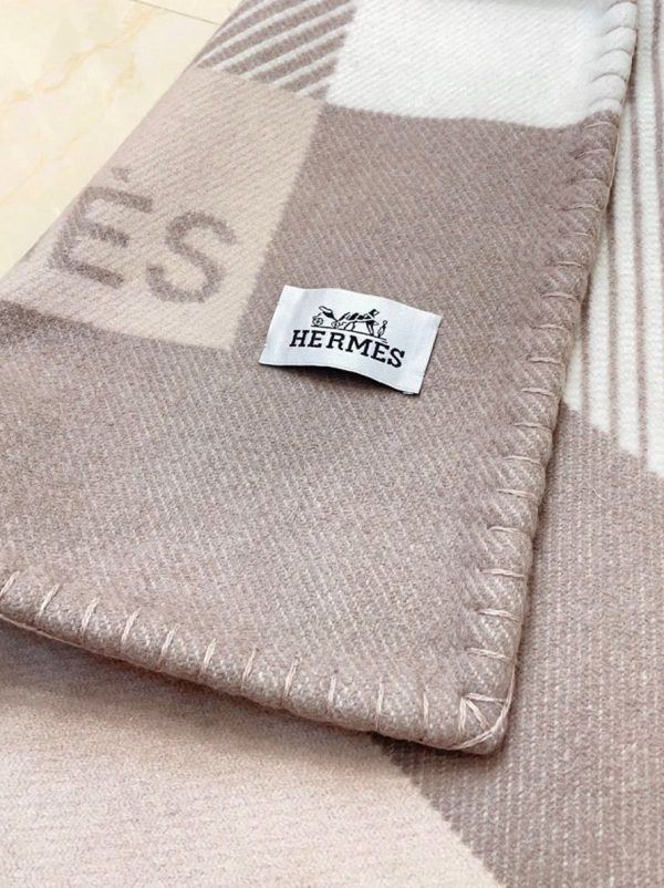Meilleure Réplique Couverture H Riviera Hermès Beige Laine et Cachemire – Image 9