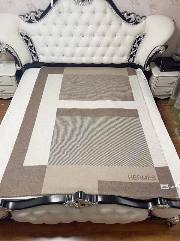 Meilleure Réplique Couverture H Riviera Hermès Beige Laine et Cachemire – Image 10