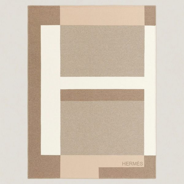 Meilleure Réplique Couverture H Riviera Hermès Beige Laine et Cachemire – Image 11