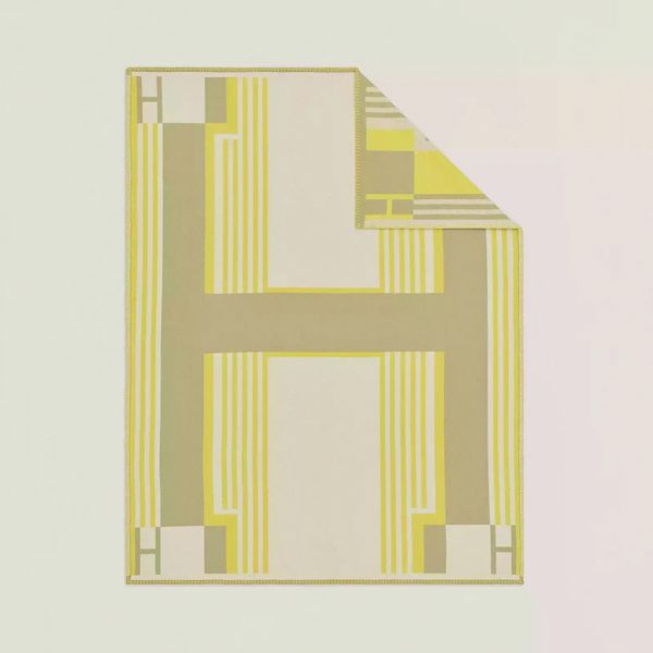 Top Réplique Couverture Ithaque Hermès Tilleul Laine et Cachemire – Image 2