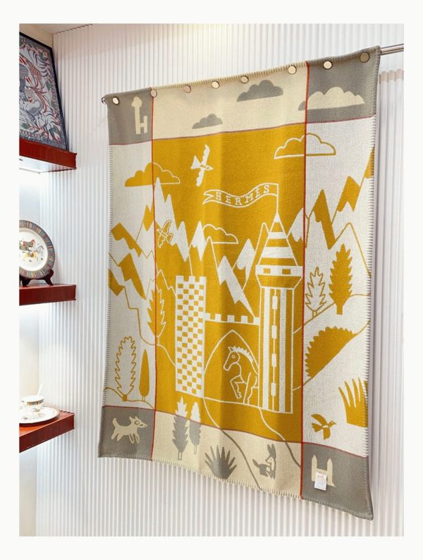 Réplique Couverture Avalon Epopée Hermès Jaune Laine et Cachemire – Image 2