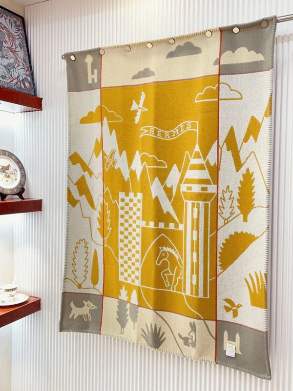 Réplique Couverture Avalon Epopée Hermès Jaune Laine et Cachemire – Image 3