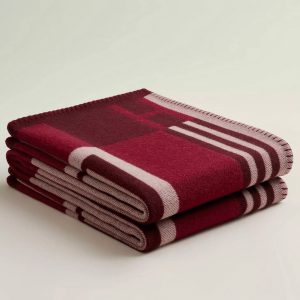 Contrefa?on Couverture Ithaque Hermès Bordeaux Laine et Cachemire