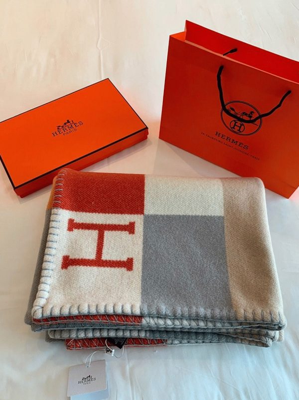 Réplique Couverture H Drapeau Hermès Terracotta et Gris Cachemire – Image 5