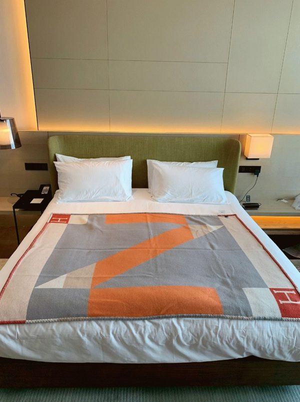 Réplique Couverture H Drapeau Hermès Terracotta et Gris Cachemire – Image 4
