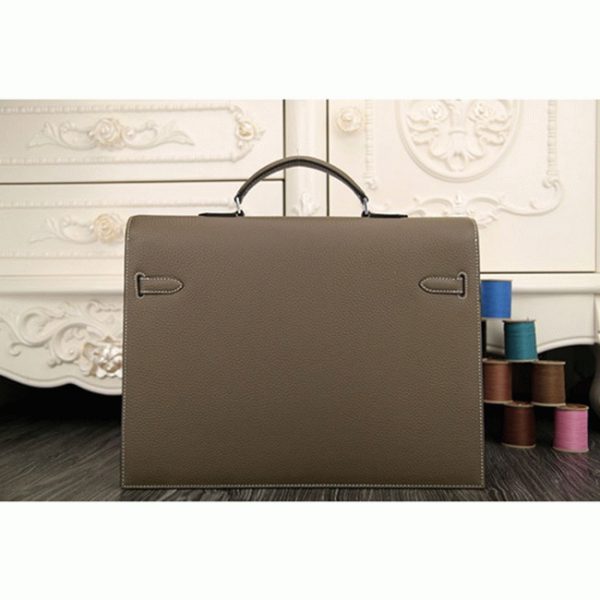 Fausse Sac Hermès Kelly Depeche 38cm Porte-documents Gris Cuir de Veau – Image 8