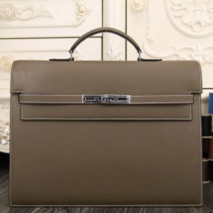 Fausse Sac Hermès Kelly Depeche 38cm Porte-documents Gris Cuir de Veau