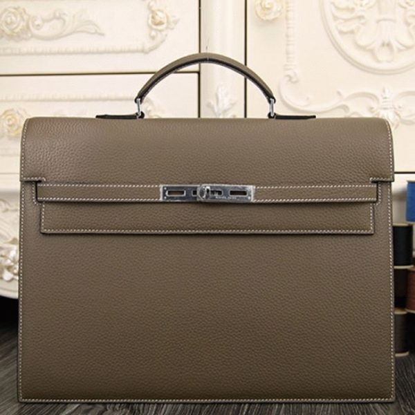 Fausse Sac Hermès Kelly Depeche 38cm Porte-documents Gris Cuir de Veau