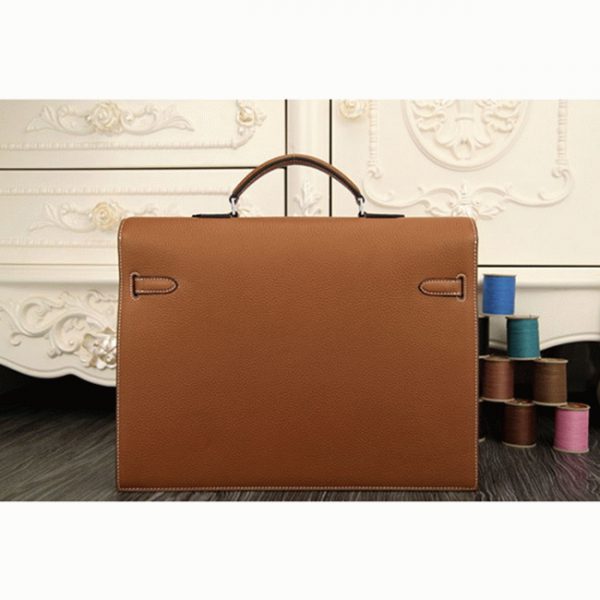 Fausse Sac Hermès Kelly Depeche 38cm Porte-documents Marron Cuir de Veau – Image 7