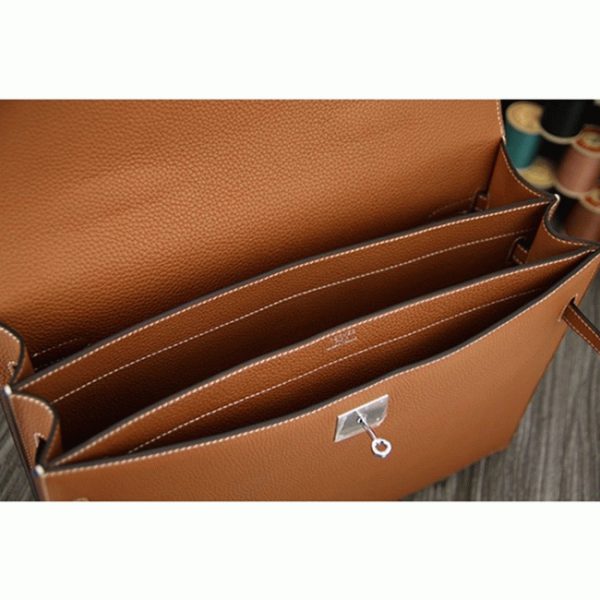 Fausse Sac Hermès Kelly Depeche 38cm Porte-documents Marron Cuir de Veau – Image 4