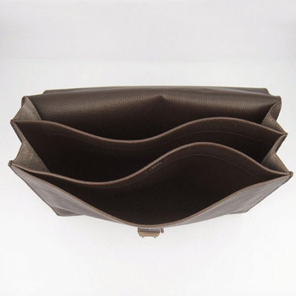 Contrefaçon Sacoche Hermès Sac A Depeches 38cm Chocolat en Cuir de Veau – Image 5