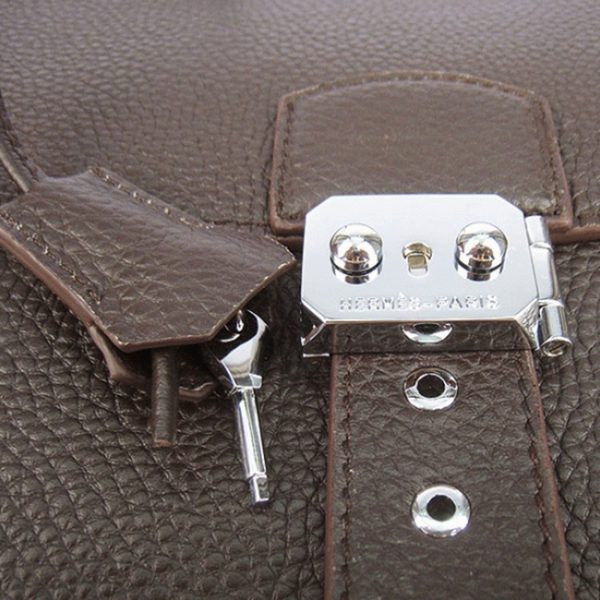 Contrefaçon Sacoche Hermès Sac A Depeches 38cm Chocolat en Cuir de Veau – Image 4