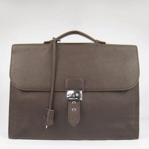 Contrefaçon Sacoche Hermès Sac A Depeches 38cm Chocolat en Cuir de Veau