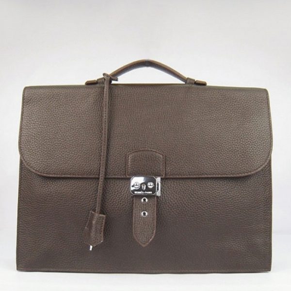 Contrefaçon Sacoche Hermès Sac A Depeches 38cm Chocolat en Cuir de Veau