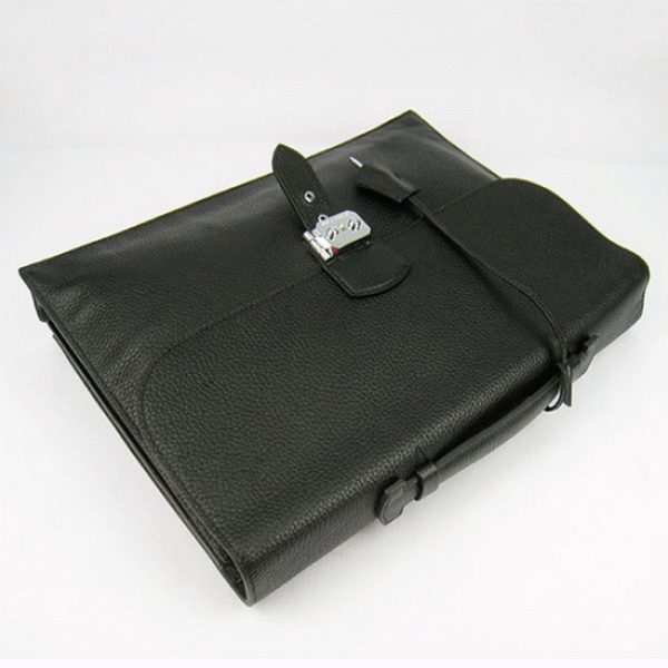 Réplique Sacoche Hermès Sac A Depeches 38cm Noire en Cuir de Veau – Image 7