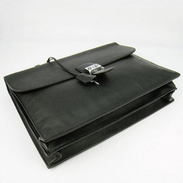 Réplique Sacoche Hermès Sac A Depeches 38cm Noire en Cuir de Veau – Image 6