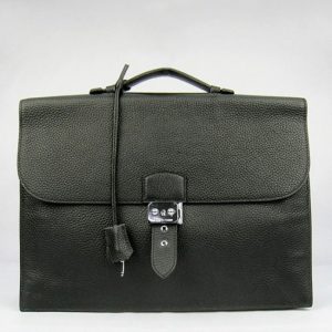 Réplique Sacoche Hermès Sac A Depeches 38cm Noire en Cuir de Veau