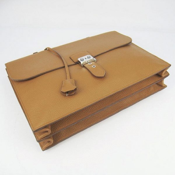 Fausse Sacoche Hermès Sac A Depeches 38cm Marron en Cuir de Veau – Image 3