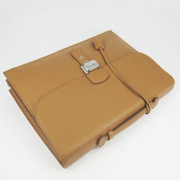 Fausse Sacoche Hermès Sac A Depeches 38cm Marron en Cuir de Veau – Image 2