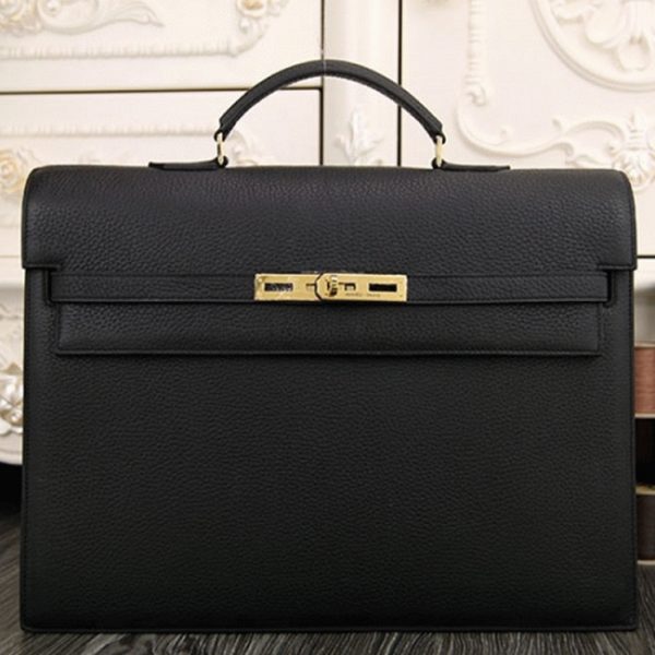 Réplique Top Sac Hermès Kelly Depeche 38cm Porte-documents Noir Cuir de Veau