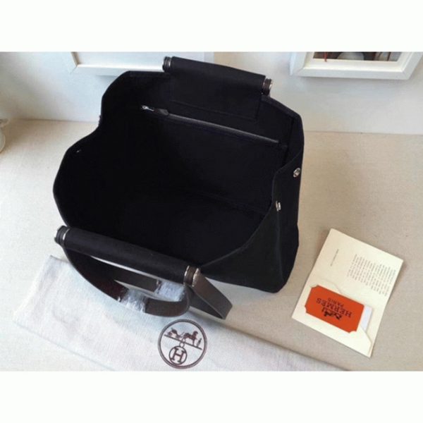 Faux Sac de Luxe Hermès Cabag Elan Sac à Main Toile Noire – Image 3