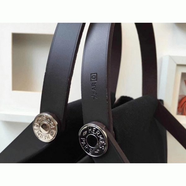 Faux Sac de Luxe Hermès Cabag Elan Sac à Main Toile Noire – Image 4