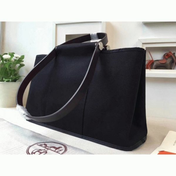 Faux Sac de Luxe Hermès Cabag Elan Sac à Main Toile Noire – Image 5