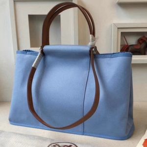 Top Fausse Hermès Cabag Elan Sac à Main Toile Céleste