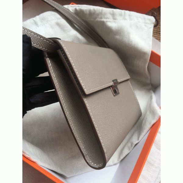 Réplique 1:1 Portefeuille Hermès Clic avec Bandoulière Gris – Image 2