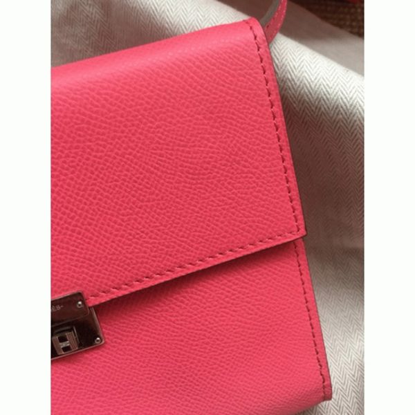 Fausse AAA Portefeuille Hermès Clic avec Bandoulière Rose Lipstick – Image 6