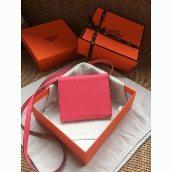 Fausse AAA Portefeuille Hermès Clic avec Bandoulière Rose Lipstick – Image 4