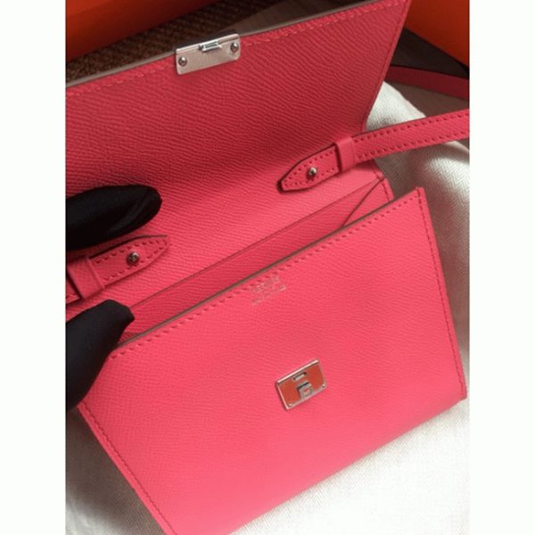 Fausse AAA Portefeuille Hermès Clic avec Bandoulière Rose Lipstick – Image 3
