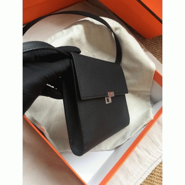 Réplique Portefeuille Hermès Clic avec Bandoulière Noir – Image 7
