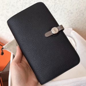 Contrefaçon Portefeuille Dogon Duo Hermès Noir/Taupe