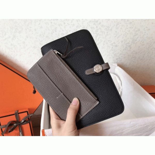 Contrefaçon Portefeuille Dogon Duo Hermès Noir/Taupe – Image 3