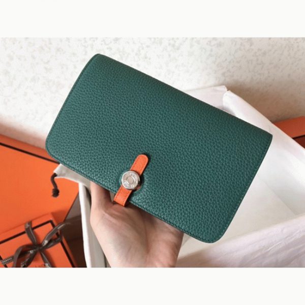 Top Faux Portefeuille Dogon Duo Hermès Malachite/Orange – Image 6