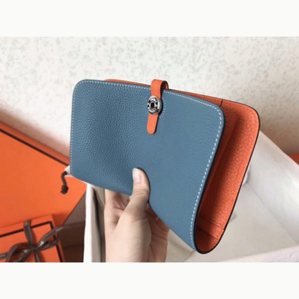 Faux Portefeuille Dogon Duo Hermès Jean/Orange – Image 5