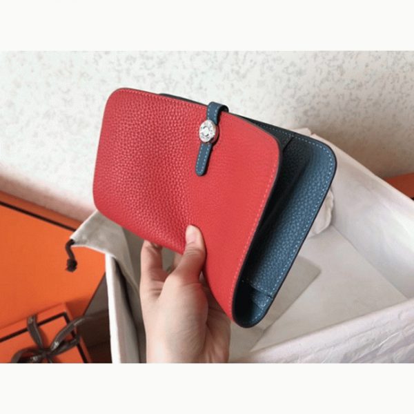 Meilleure Réplique Portefeuille Dogon Duo Hermès Rouge/Jean – Image 6