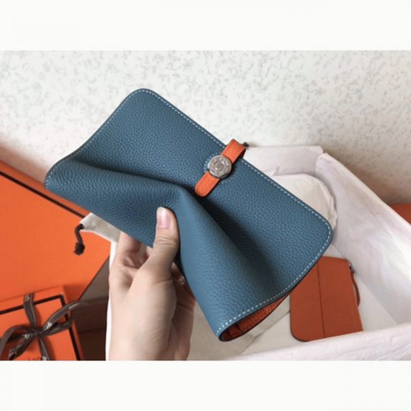 Faux Portefeuille Dogon Duo Hermès Jean/Orange – Image 4