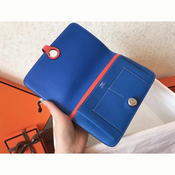 Faux Portefeuille Dogon Duo Hermès Cuir Bleu/Piment – Image 2