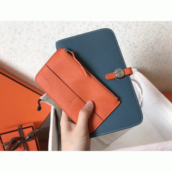 Faux Portefeuille Dogon Duo Hermès Jean/Orange – Image 2